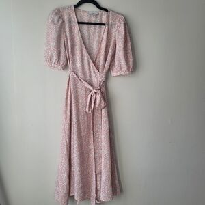 Axara Midi Floral Pink Short Sleeve Wrap Dress